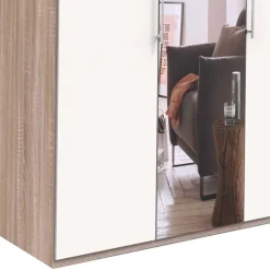 Wohnen Falttüren Schlafzimmerschrank in Weiß mit Spiegel - Vaclyn