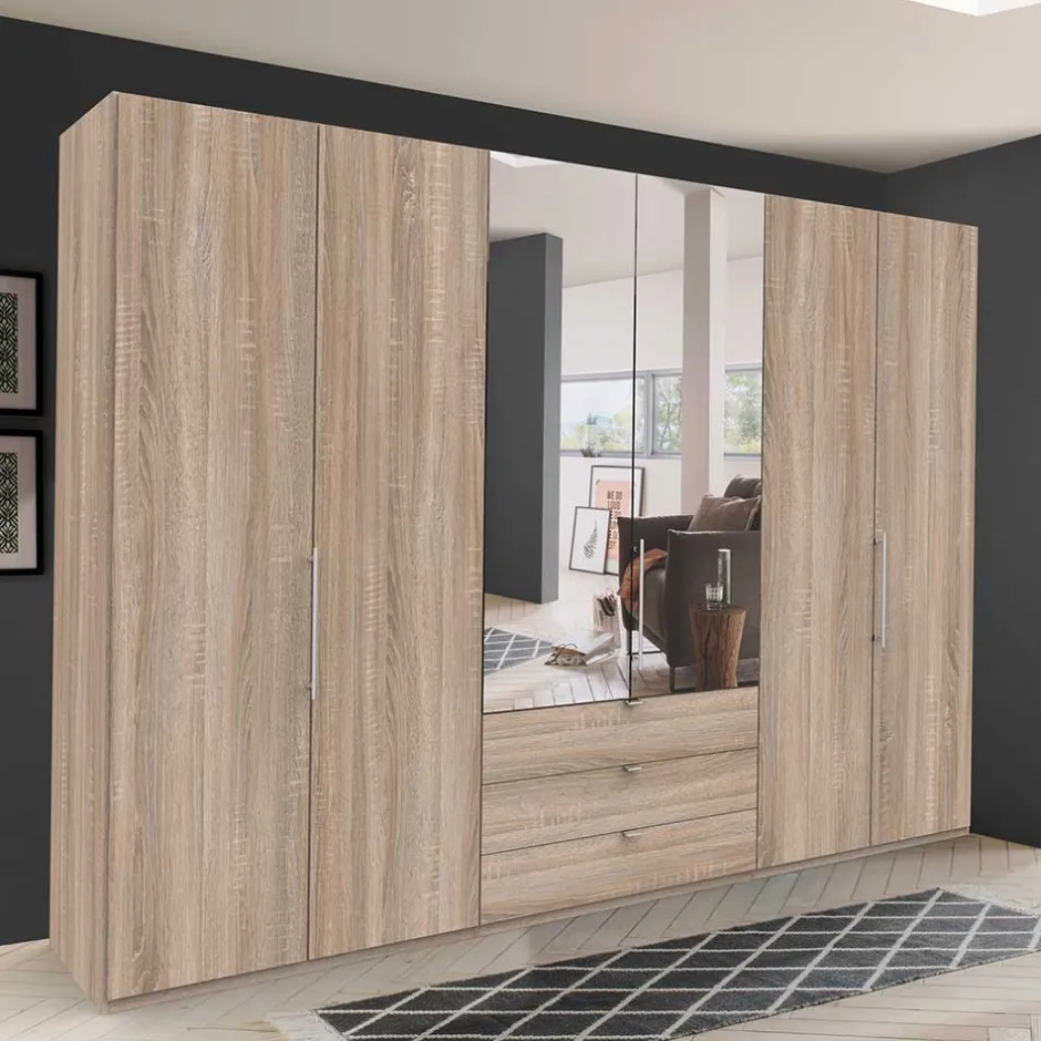Wohnen Falttüren-Schlafzimmerschrank in Eiche Sägerau - Zayun