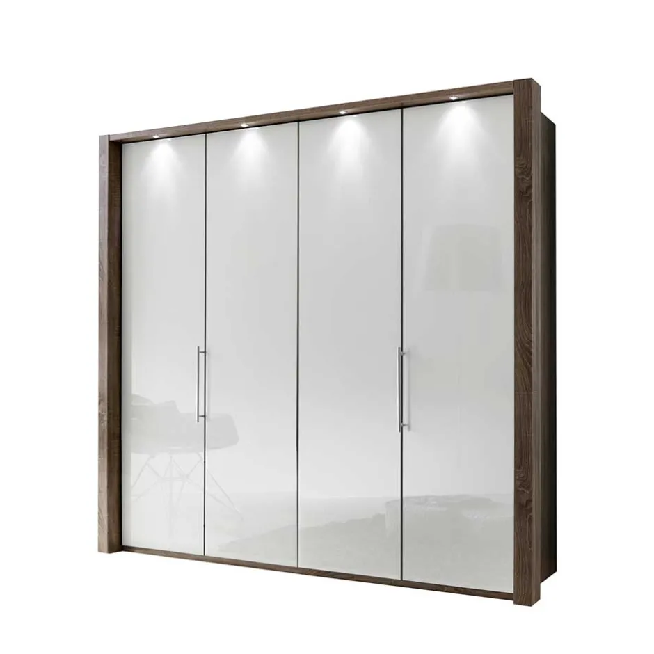 Wohnen Falttürenschrank Yutaha in Weiß Eiche Trüffel