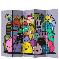 Farbenfroher Paravent mit süßen Comic Monstern - Feradila^Wohnen New