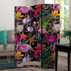 Farbenfroher Paravent mit Flamingo Dschungel Motiv - Ponzet^Wohnen Best