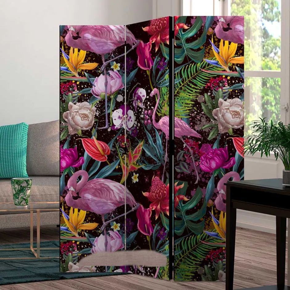 Farbenfroher Paravent mit Flamingo Dschungel Motiv - Ponzet^Wohnen Best