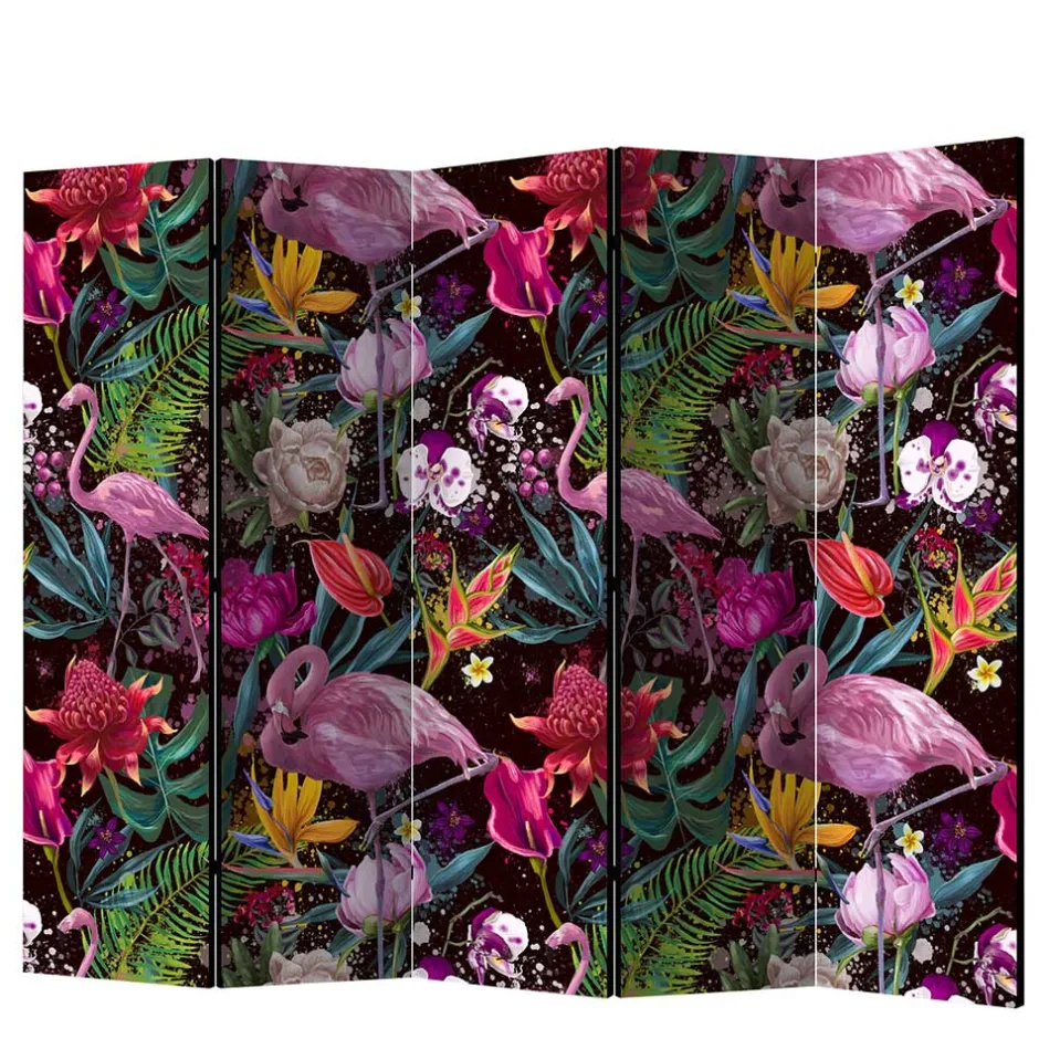 Farbenfroher Paravent mit Flamingo Dschungel Motiv - Ponzet^Wohnen Best