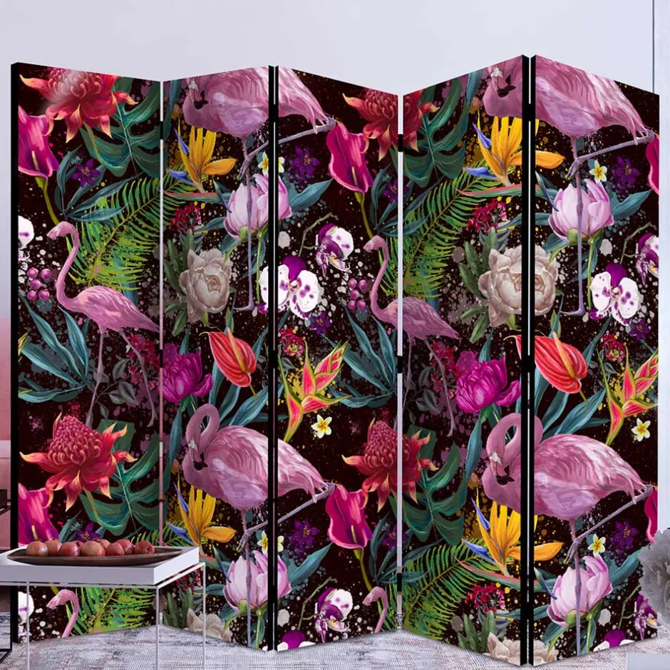 Farbenfroher Paravent mit Flamingo Dschungel Motiv - Ponzet^Wohnen Best
