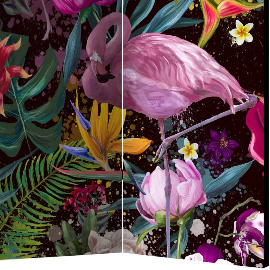 Farbenfroher Paravent mit Flamingo Dschungel Motiv - Ponzet^Wohnen Best