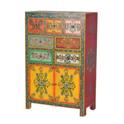 Farbenfrohes Design-Highboard mit Blumen Motiven - Leverias^Wohnen Hot