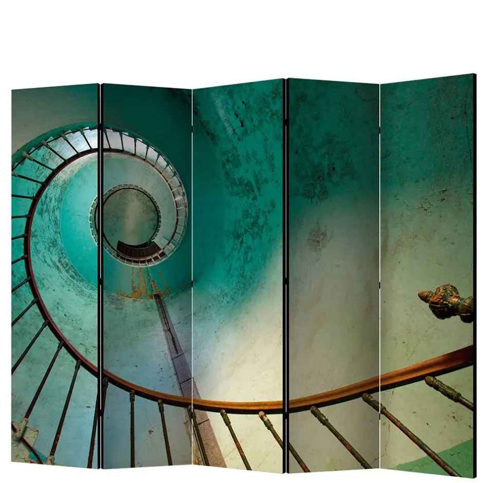 Wohnen Farbig bedruckter Paravent mit Motiv Wendeltreppe - Eprisa