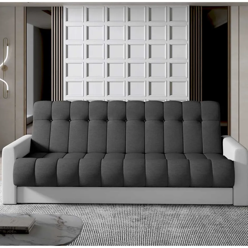 Federkern Bettcouch in Dunkelgrau und Weiß - Rasmino^Wohnen Hot