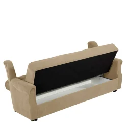 Wohnen Federkern Schlafsofa aus Flockstoff in Beige - Mabu