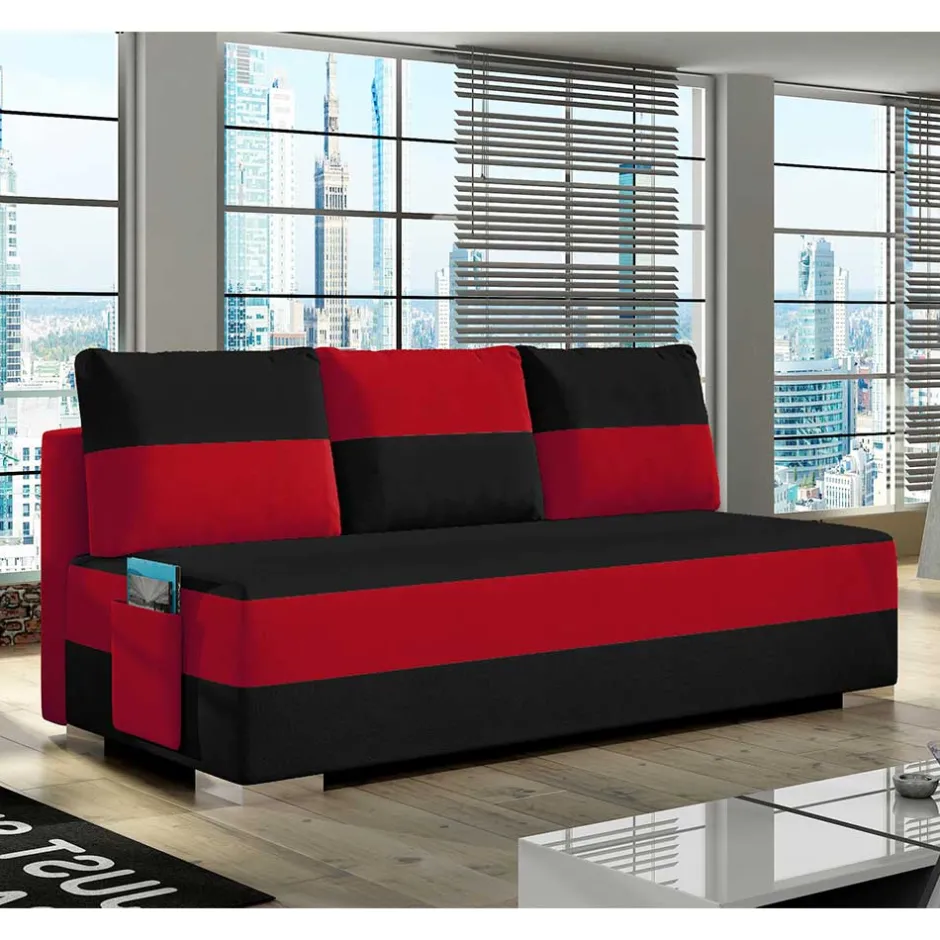 Federkern Sofabett in Schwarz und Rot - Nusret^Wohnen Discount