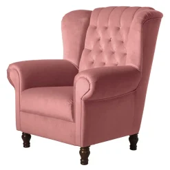 Federkern-Ohrensessel in Rosa und Nussbaum Braun - Masiela^Wohnen Discount