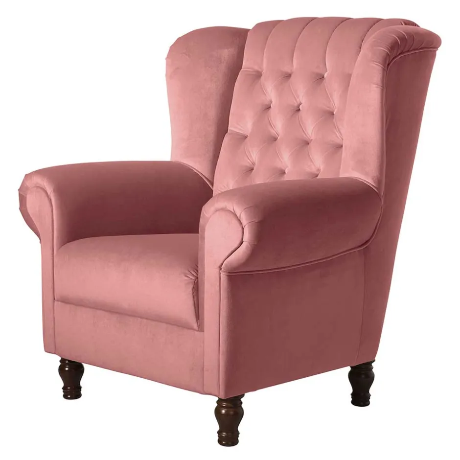 Federkern-Ohrensessel in Rosa und Nussbaum Braun - Masiela^Wohnen Discount