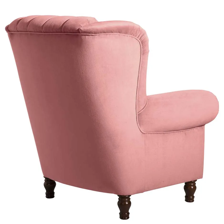 Federkern-Ohrensessel in Rosa und Nussbaum Braun - Masiela^Wohnen Discount