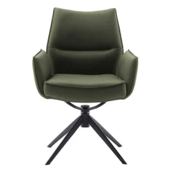 Wohnen Federkern-Tischsessel aus Echtleder in Oliv - Filipan (2er Set)