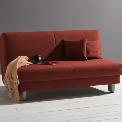 Flachgewebe Bettcouch in Dunkelrot & Alu - Carlive^Wohnen Online