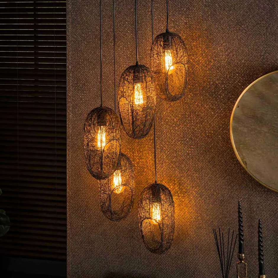 5-flammige Hängelampe mit Drahtschirmen - Juanda^Wohnen New