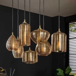 7-flammige Hängelampe mit Rillenglas Schirmen - Piatra^Wohnen