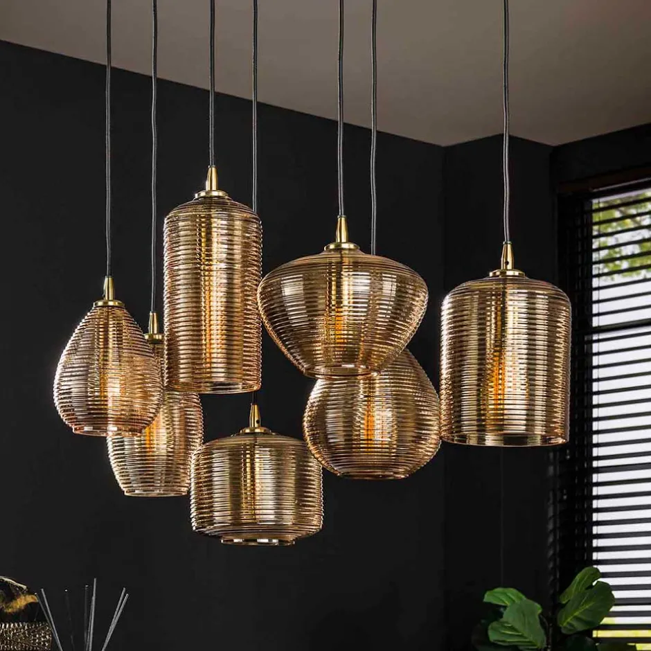 7-flammige Hängelampe mit Rillenglas Schirmen - Piatra^Wohnen