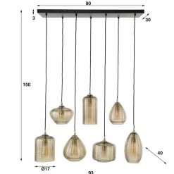 7-flammige Hängelampe mit Rillenglas Schirmen - Piatra^Wohnen