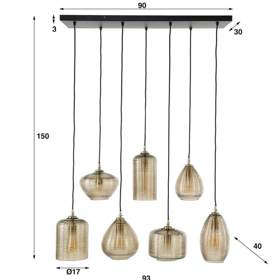 7-flammige Hängelampe mit Rillenglas Schirmen - Piatra^Wohnen
