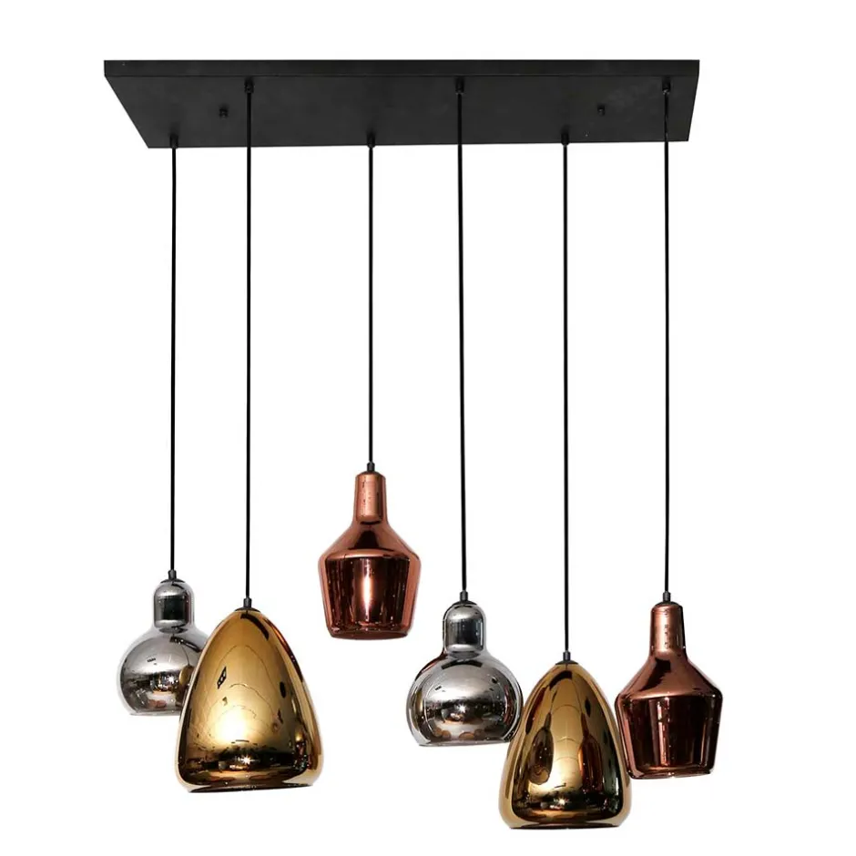 6-flammige Hängelampe mit verschiedenen Glasschirmen - Gerri^Wohnen Online