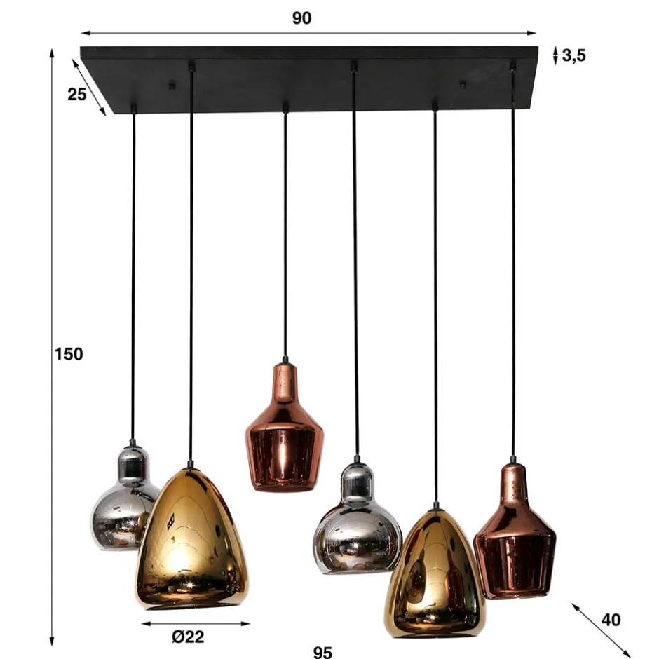 6-flammige Hängelampe mit verschiedenen Glasschirmen - Gerri^Wohnen Online
