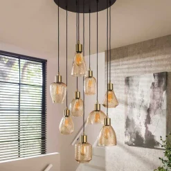 9-flammige Pendelleuchte mit Glasschirmen - Dress^Wohnen Sale