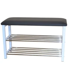 Flur Bank mit Kunstleder Schwarz Siska mit 2 Schuhablagen^Wohnen Outlet