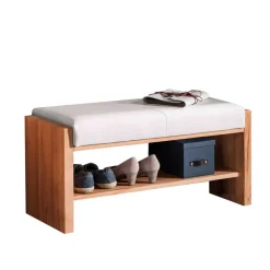 Wohnen Flur Holzbank mit Polster Echtleder - Mandrey