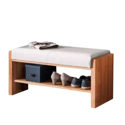 Wohnen Flur Holzbank mit Polster Echtleder - Mandrey