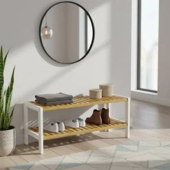 Wohnen Flur Schuhregal Kollage in Weiß