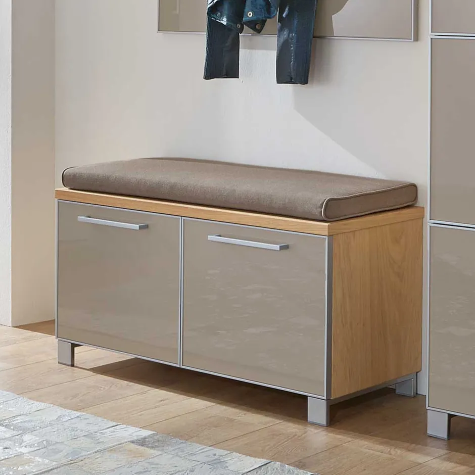 Wohnen Flurbank Diecca mit Taupe Glas