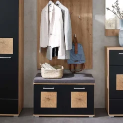 Wohnen Flurbank mit Doppeltür in Schwarz & Wildeiche NB - Zelio