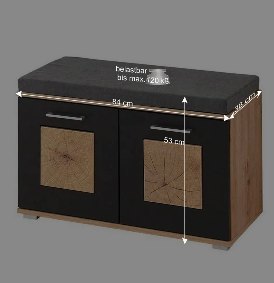 Wohnen Flurbank mit Doppeltür in Schwarz & Wildeiche NB - Zelio