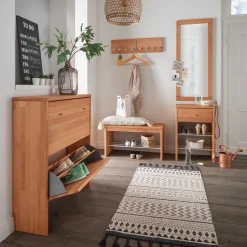 Wohnen Flurbank mit Schuhablage aus Buche & Metall - Shimousa