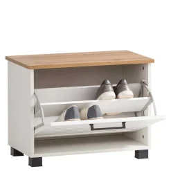 Flurbank mit Schuhaufbewahrung in Weiß & Eiche - Goliat^Wohnen Clearance
