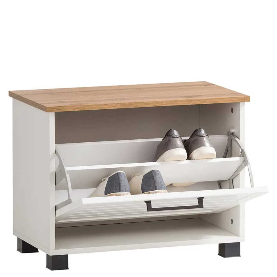Flurbank mit Schuhaufbewahrung in Weiß & Eiche - Goliat^Wohnen Clearance