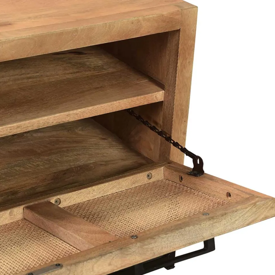 Flurbank mit Schuhklappe aus Holz & Rattan Geflecht - Lazianus^Wohnen Hot