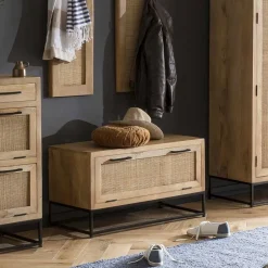Flurbank mit Schuhklappe aus Holz & Rattan Geflecht - Lazianus^Wohnen Hot