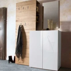 Wohnen Flurgarderobenset Grasido in Weiß Hochglanz Eiche (dreiteilig)