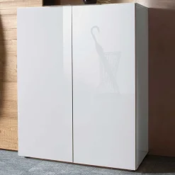 Wohnen Flurgarderobenset Grasido in Weiß Hochglanz Eiche (dreiteilig)