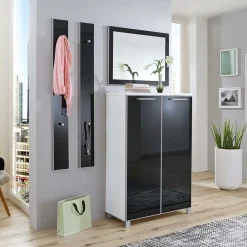 Wohnen Flurgarderobenset Liotra in Weiß Anthrazit Glas beschichtet (vierteilig)