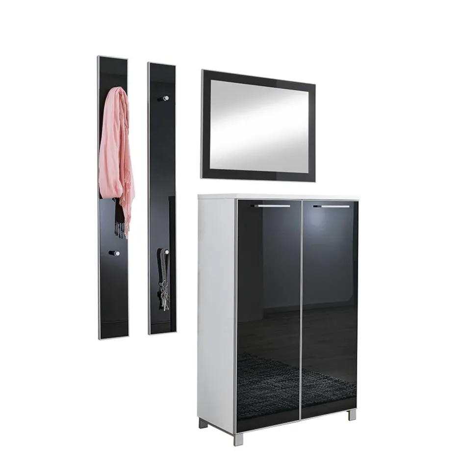 Wohnen Flurgarderobenset Liotra in Weiß Anthrazit Glas beschichtet (vierteilig)