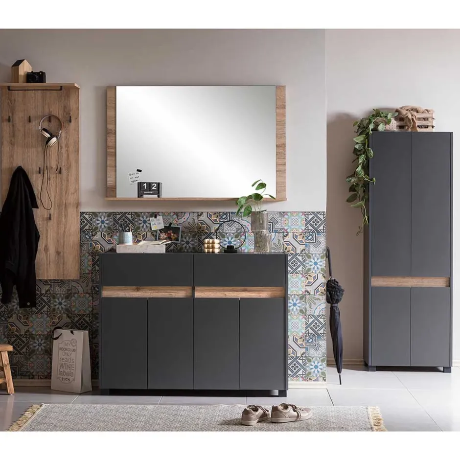 Wohnen Flurmöbel in Anthrazit & Wildeiche NB - Joha (vierteilig)