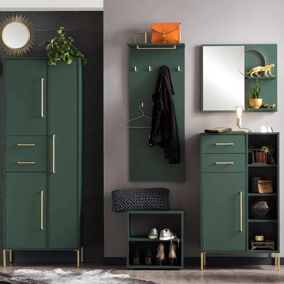 Wohnen Flurmöbel in Dunkelgrün & Gold - Aqua (fünfteilig)