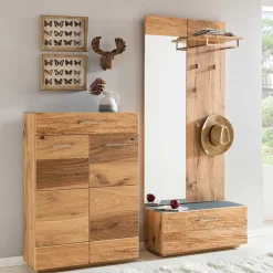 Wohnen Flurmöbel Set mit Furnier Balkeneiche Macusos & Glas Anthrazit (vierteilig)