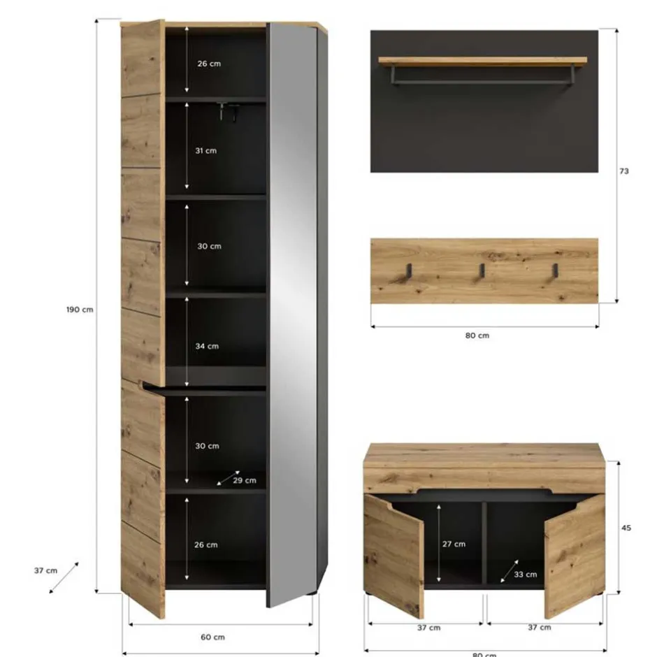 Wohnen Flurmöbel Set modern - Norja (vierteilig)