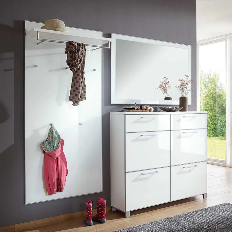 Flurmöbel Set Zoricano in Weiß Glas beschichtet (dreiteilig)^Wohnen