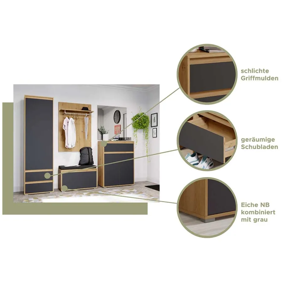 Flurspiegel rahmenlos mit Kante in Eiche Optik - Donzai^Wohnen Online