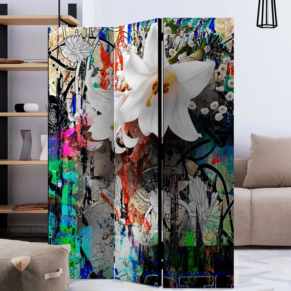 Fotodruck Paravent Graffiti & Lilien - Bergen^Wohnen Outlet